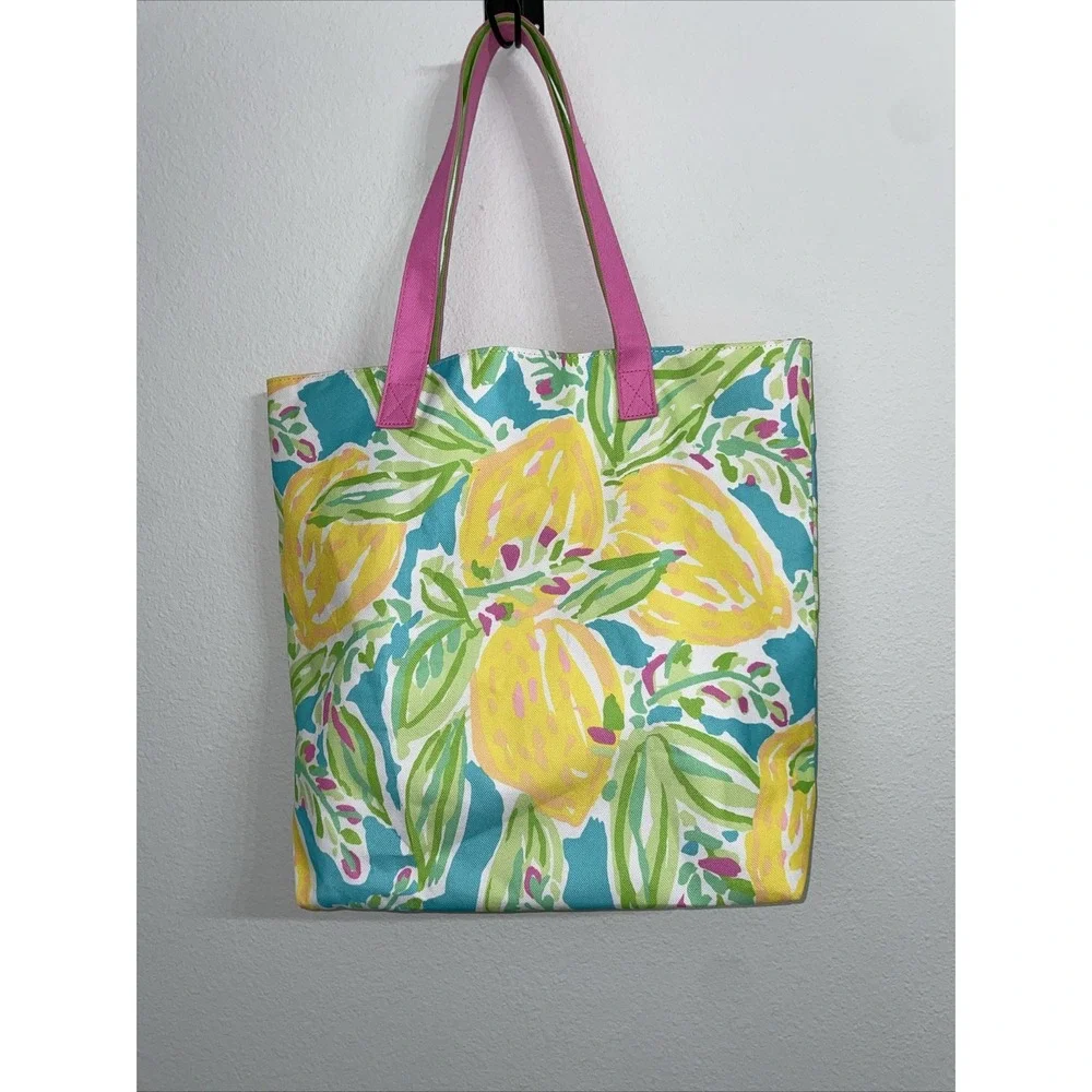 Lilly Pulitzer for Estee Lauder Tote Bag Canvas Yellow Lemons Beach‎ Shopping